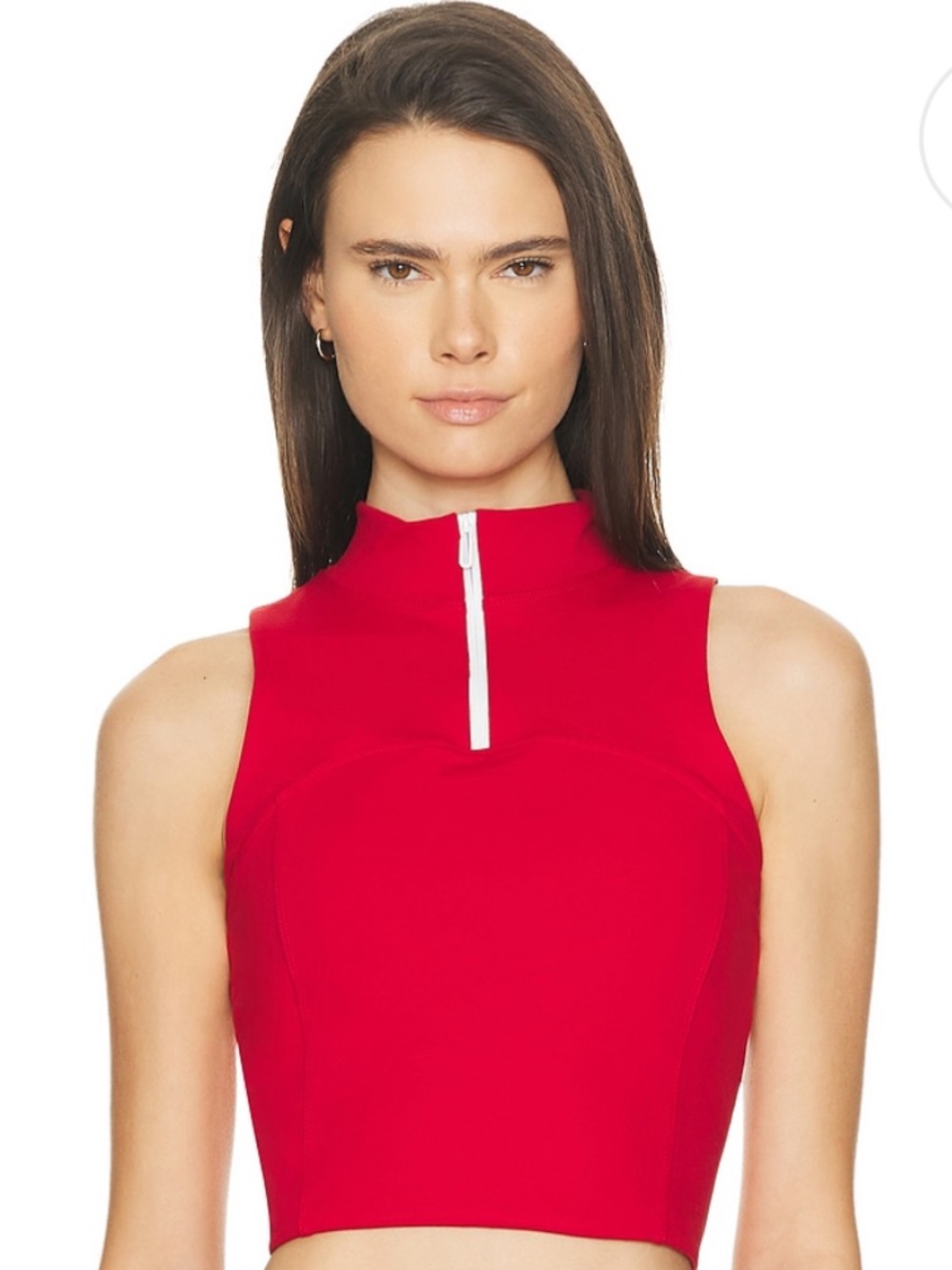 Goldhinge Mock Neck Red Sleeveless Tank with Front Tie
